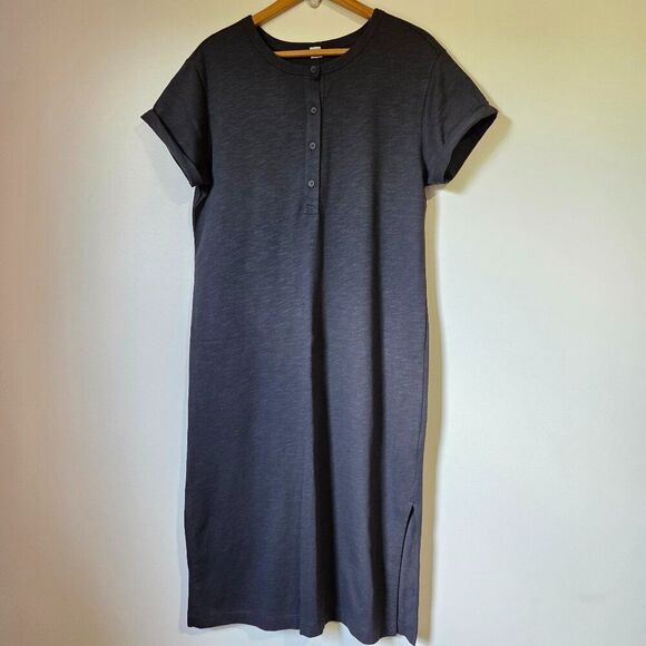 NEVER WORN OLD NAVY GREY HENLEY STYLE MAXI SHIRT DRESS WITH SLIT SIZE M PETITE - Picture 1 of 16